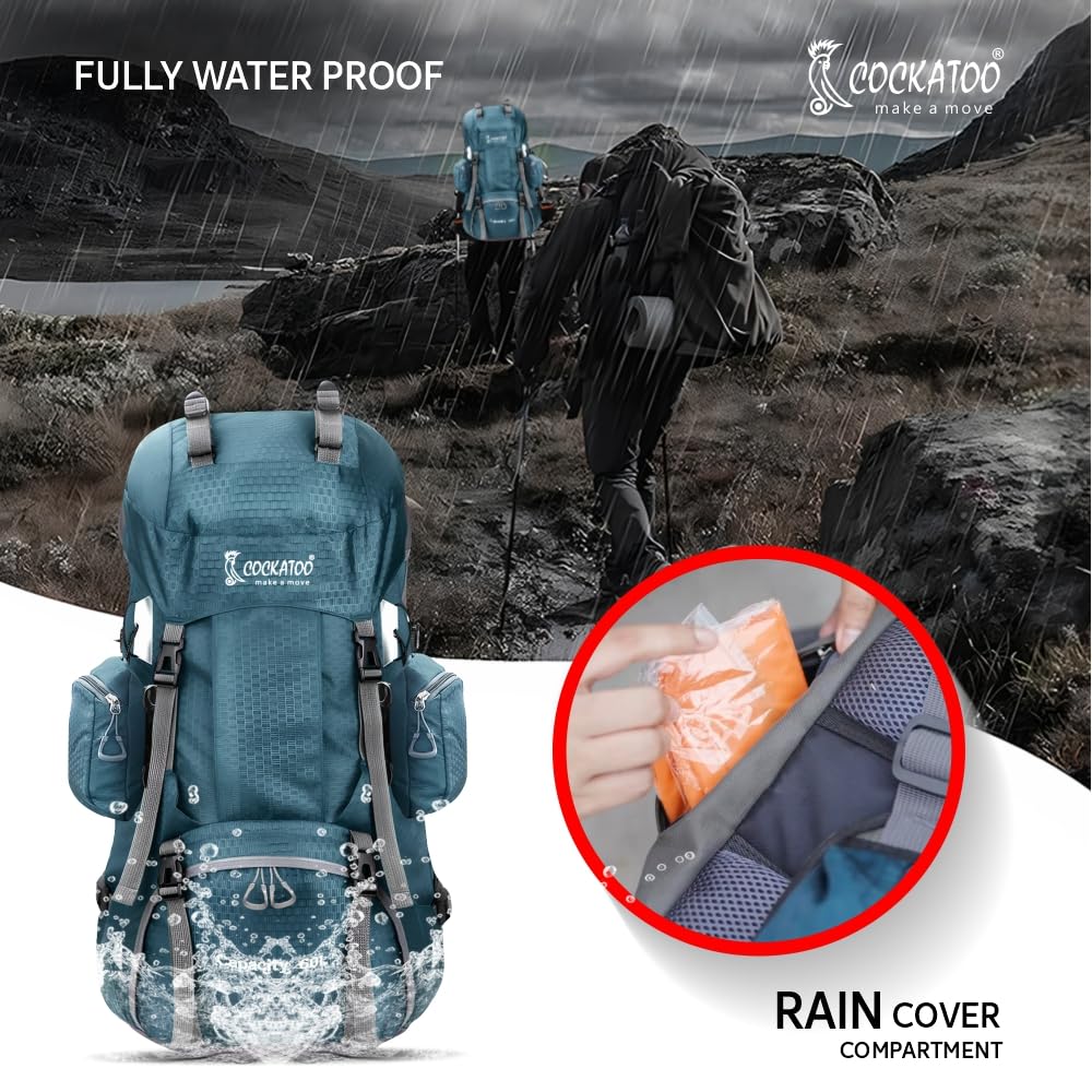 Cockatoo Victory Summit 60L Rucksack Trek Bag | With Rain Cover | Wate