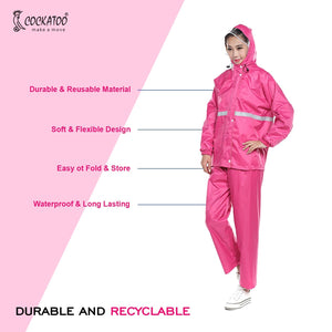 Cockatoo RNCT-01 Rain Coat with Pant | Oxford Material Rain Coat for Men & Women|Pink