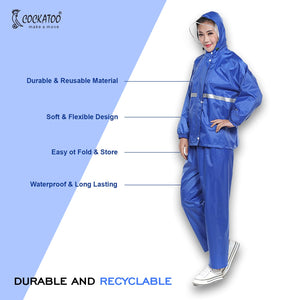 Cockatoo RNCT-01 Rain Coat with Pant | Oxford Material Rain Coat for Men & Women| Blue