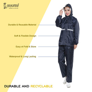 Cockatoo RNCT-01 Rain Coat with Pant | Oxford Material Rain Coat for Men & Women| Navy
