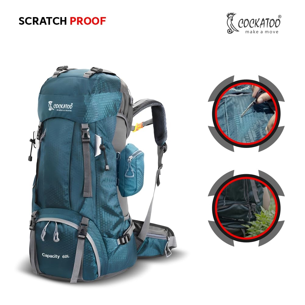 Cockatoo Victory Summit 60L Rucksack Trek Bag | With Rain Cover | Wate