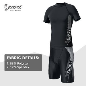 2 Piece Stretchy Dri-fit Compression pull on shirt and Short Set, Active Wear Men, Black, Size M -L