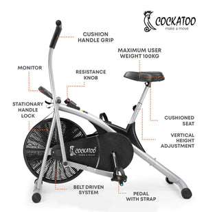 Cockatoo Air Bike AB06  | 6" LCD monitor | 100 Kg User Weight | 1 pc Crank