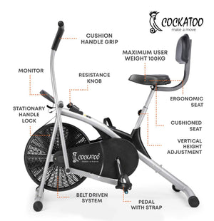 Cockatoo Air Bike AB06 With Back Support | Back Support And Adjustable Cushioned Seat